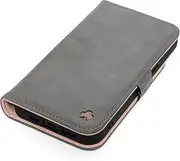 Porter Riley - Leather Case Compatible with iPhone SE 2022/20 and 8/7. Premium Genuine Nubuck Leather Book/Wallet/Book Case with Card Slots and Horizontal Stand (Grey, Pink)