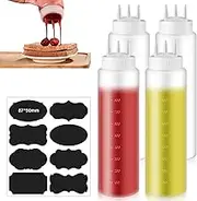 Pack of 4 Squeeze Bottles, Squeeze Bottle, 1000 ml Ketchup Bottle with 3 Nozzles, Sauce Bottle with Measuring Scale, Leak-Proof, Multi Pressed Large Squeeze Bottle for Ketchup, Sauces, Mayonnaise,