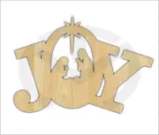 Unfinished Wood JOY with Nativity Manger Scene Laser Cutout, Door Hanger