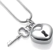 KETIME Lock Heart Cremation Urn Pendant with A Key Stainless Steel Memorial Locket Necklace Ashes Holder Keepsake Jewelry