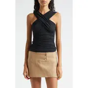 Paloma Wool Mushka Crossover Neck Mesh Top in Dark Green at Nordstrom, Size Medium
