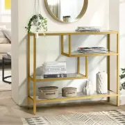 Oikiture Console Table Tempered Glass Sofa Table Hall Side Entry 4 Shelves Gold