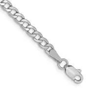 14K White Gold 10 Inch 3.35mm Semi-Solid Curb With Lobster Clasp Anklet