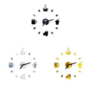 Unique 3D Mirror Clock with Acrylic Coffee Cup Design for Home Decoration