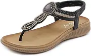 [Gikleihwy] Women's Pinch Toe Sandals Wedge Flip-Flop Sandals Crystal Elastic Strap Sandals Leisure Comfy Sandals Open Toe Bohemian Sandals
