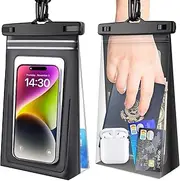 [2 Pack Zip Lock Seal] 9" Floating Large Waterproof Phone Pouch, Cell Phone Dry Case for iPhone 14 Pro Max 13 12 11 Plus Samsung S23 S22 Ultra, Water Proof Bag Holder Protector for Swimming