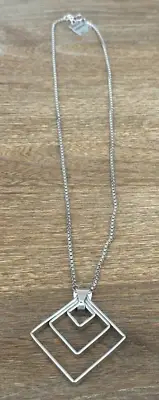 Vintage Signed Napier Silver Tone Triple Square Dangle Necklace NWT