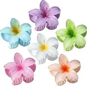 Sisiaipu Hawaiian Plumeria Hair Accessories - 6 Pack Large Claw Clips for Thick and Thin Hair, Beach Tropical Hair Clips for Women and Girls