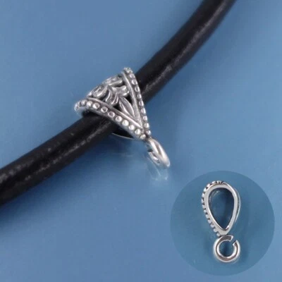 Antiqued Sterling Silver Compound Leaf Pendant Bail Connector w/Open Loop #33332
