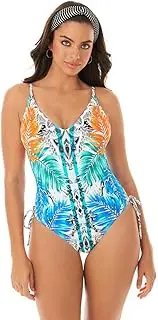 [Skinny Dippers by Miraclesuit] Skinny Dippers Women's Swimwear Shape Shifter V-Neckline Soft Cup Adjustable One Piece Swimsuit