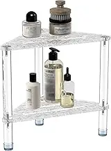 GOIOOIA Acrylic Corner Shower Stool for Shaving Legs 11.42" D X 11.42" W X 14.37" H, Triangle Shower Foot Rest with Storage Shelf, Heavy Duty, for Inside Shower (Water Ripple Texture)