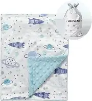 CREVENT Minky Baby Blanket for Girls Boys, Soft Plush Receiving Blanket for Newborns - 76x102cm (Space)
