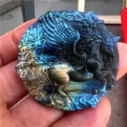 1 Pc Natural labradorite Mario Wings Skull Hand Carved Quartz Crystal