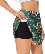 [GaxfjRu] Many Animals Sea Turtles Print Women's Running Shorts High Waisted Running Shorts Pocket Sporty Gym Elastic Short