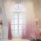 Pink Gradient Tulle Curtains Room Princess Embroidered Floral Sheer Drapes