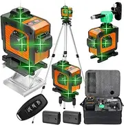 Weytoll Cross Line Laser with Tripod 4x360 16 Lines, Green Cross Line Laser with 2 Batteries, Lifting Base, Magnetic Wall Mount, 1.2m Tripod - Orange