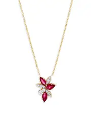 Bloomingdale's Fine Collection Ruby & Diamond Floral Cluster Pendant Necklace in 14K Yellow Gold, 16