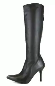 Stuart Weitzman Z118117 Back Zip Black Leather Boots Women Size 6.5 M