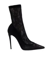 Dolce Gabbana Pointed Toe Lace-Detailed Heeled Boots 36,37,40 Black