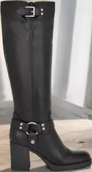 Nine West Women's Black Caba Heeled Harness Square Toe Boots Size 7M NIB