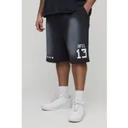 Mens Black Plus Oversized Drop Crotch Puff Print Spray Wash Jersey Shorts