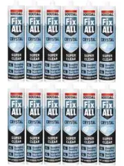 12 x Soudal Fix All Adhesive Sealant Solvent Free Crystal Clear 290ml