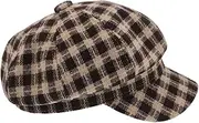 [SAFIGLE] Classic French Beret Hat Plaid Beanie Cap for Ponytail Cotton French Beret Artist Hat Ponytail Hole Coffee