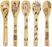 5 PCS Star War Burned Wooden Spoons Cooking Organic Spoons Turners Carved Spatulas Non-Stick for Cookware Kitchen Gadgets - Premium Quality Gifts for Housewarming and Wedding