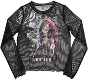 [Janis Joplin] Womens/Ladies Pearl Garden Mesh Long-Sleeved Crop Top