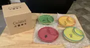Set of 4 DEPT 56 ‘Time To Celebrate” Tidbit Appetizer Plates Wine Theme 2004 NIB