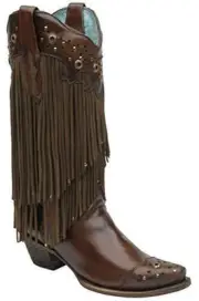 Corral Ladies Fringe And Studs Sierra Tan Cowgirl Boot C1185