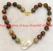 New 14mm Multicolor Picasso Jasper Gemston 13-18mm Baroque Pearl Necklace 18''