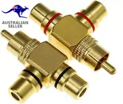 PRO 2 X RCA Y Shape Splitter 1 Male Plug to 2 Female SOCKETS AV Adapter Gold