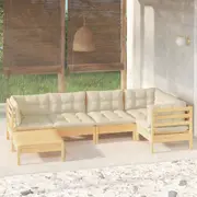 6 Piece Garden Lounge Set with Cream Cushions Solid Pinewood vidaXL