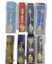 LOT OF 8 Vintage State & Olympic Collectors Spoons Souvenir Travel Mini Spoons