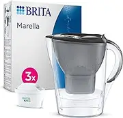 BRITA Marella Water Filter Jug Graphite (2.4L) Starter Pack incl. 3X MAXTRA PRO Pure Performance Cartridge - Fridge-Fitting jug with Digital LTI and Flip-Lid - Now in Sustainable Smart Box Packaging