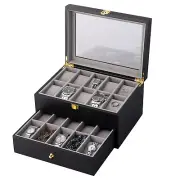 20 Grids Watch Box Jewelry Case Storage Leather Display Organizer Glass Top Gift