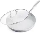Tri Ply Stainless Steel Healthy Ceramic Nonstick 12" Frying Pan Skillet with Lid