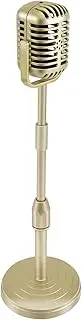 Lyaciomn Vintage Desktop Microphone Prop Model with Adjustable Height, Classic Retro Style Microphone Stand Fake Mic Prop,Gold