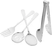 Alipis 4pcs Stainless Steel Serving Utensils Slotted Spoon Serving Spoon Cake Server Food Tongs for Buffet Catering Home and Restaurant Use
