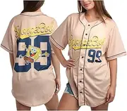 [Nickelodeon] Women's Spongebob Squarepants Baseball Jersey - Novelty Fashion Uniform Shirt - Button Down Jersey Top Women, S-L
