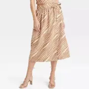 A New Day NWT Women's XXL Brown Zebra Print Wrap Side Tie A-Line Midi Skirt