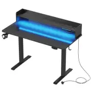 Advwin LED RGB Light Electric Standing Desk with Power Outlets & Monitor Stand 120cm Black Desktop+Black Frame