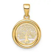 Real 14kt Yellow Gold Polished Tree of Life Circle Pendant