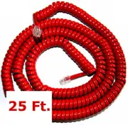 25 Foot Extra Long Phone Telephone Handset Cable Cord Red Curly 2500RD