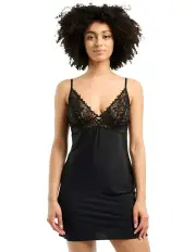 [Billet Doux] Divine Envie Sustainable Chemise Nightdress with Lace in Black