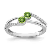 14k White Gold Peridot and Diamond 2-stone Ring Size 7
