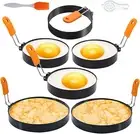 Non-Stick Stainless Steel Egg & Pancake Ring Set - 6 Packs with Silicone Handle