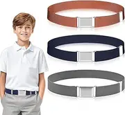 [LIURFLNC] Pack of 3 Children's Belts for Boys, Adjustable Belt for Children Boys Girls with Square Buckle for 2-15 Years, Stretch Belt Boys 8 Years for Unisex Jeans Shorts Trousers Dress, black, One size
