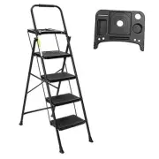 4 Step Ladder, Lightweight Portable Folding Sturdy Steel Step Stool with Tool